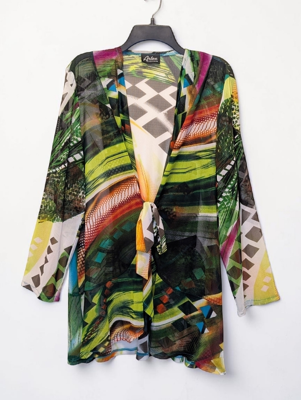 Artex Sheer Beach Cover Up OS Vintage Boho Tie Front Kimono Cardigan